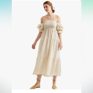 NWT NOTHING FITS BUT Smocked Cotton Dress, Muslin Kiko, purple floral Size L/XL